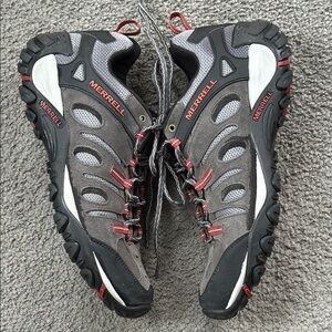 Merrell Athletic Shoes with Rugged Design. Gray/Black/Red. Men’s Size 9.5.